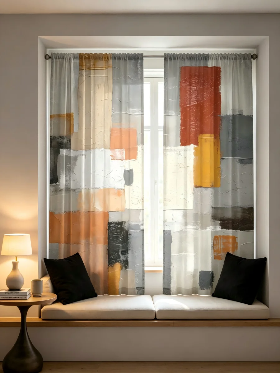 Curtain Sheer Voile - 2PCS Digital Print Sheer Curtain, Color