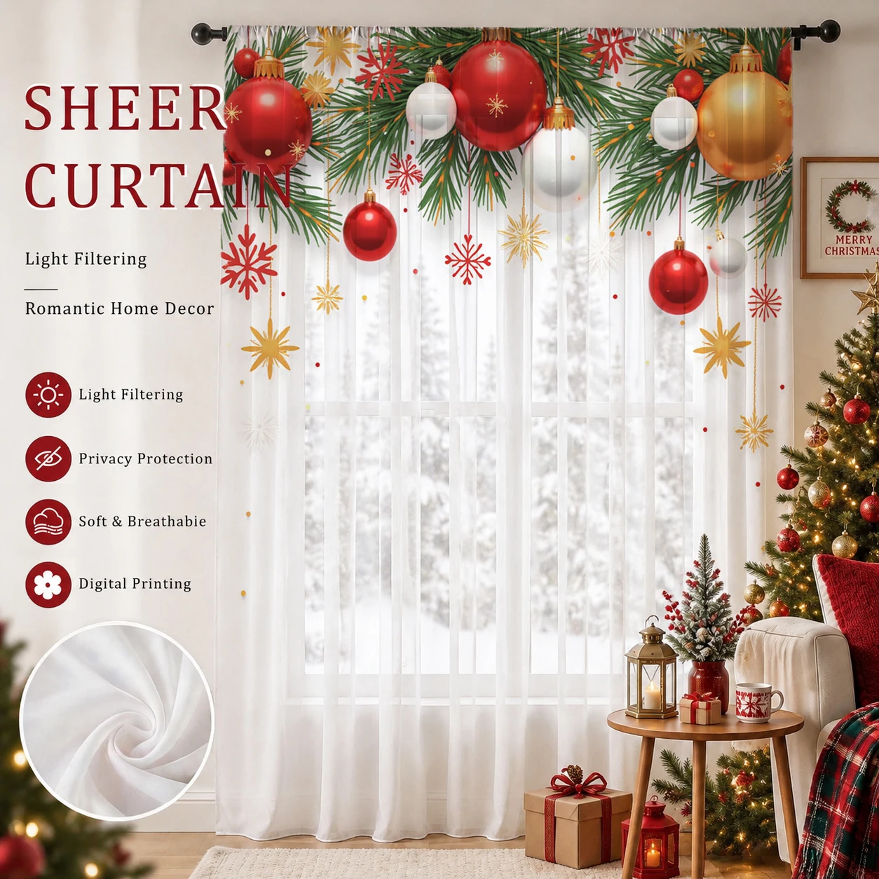Christmas Day Gradient Sheer C - đánh giá và giá Curtain Sheer Voile