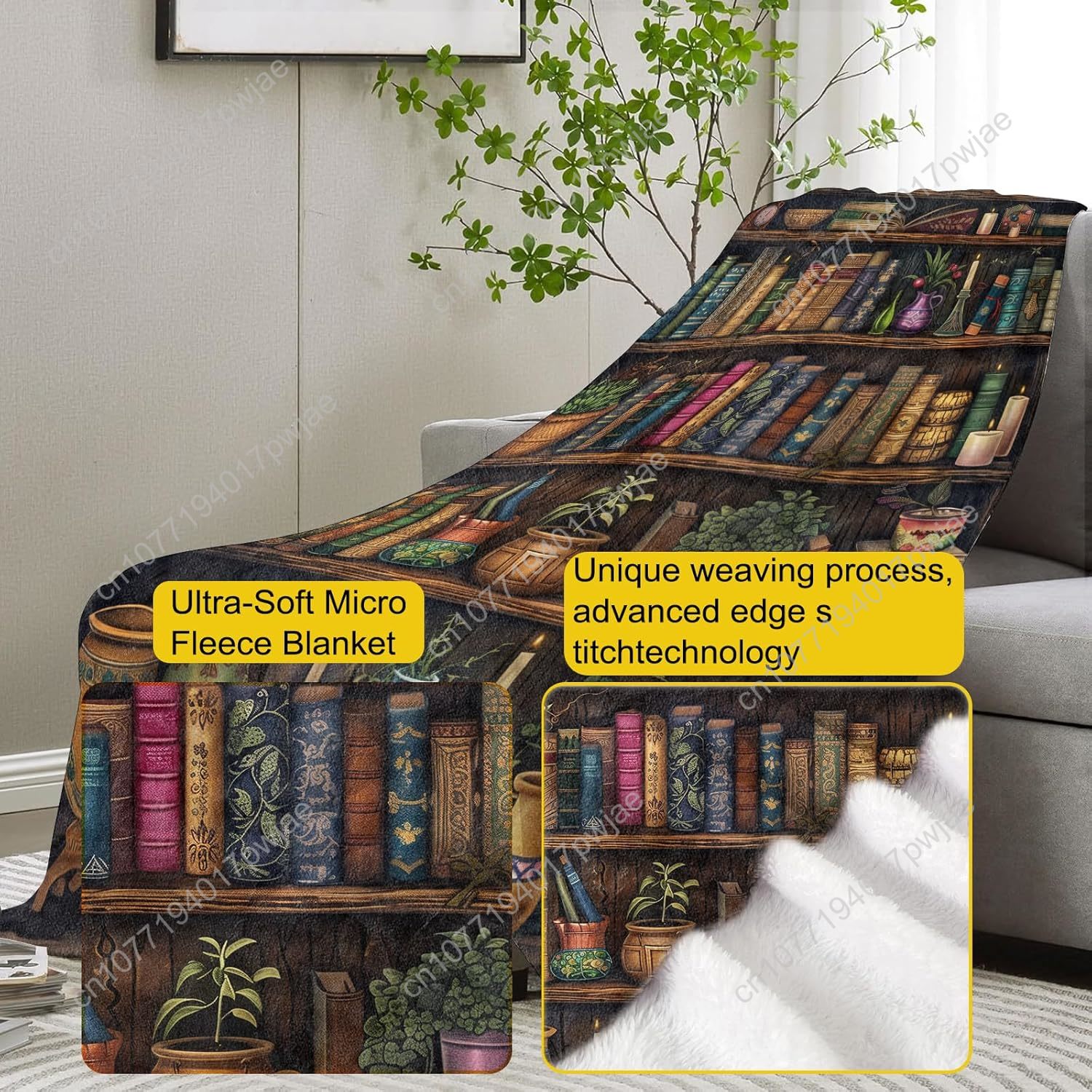 Vintage Bookshelf Blanket Read - đánh giá và giá Home Textiles Throw