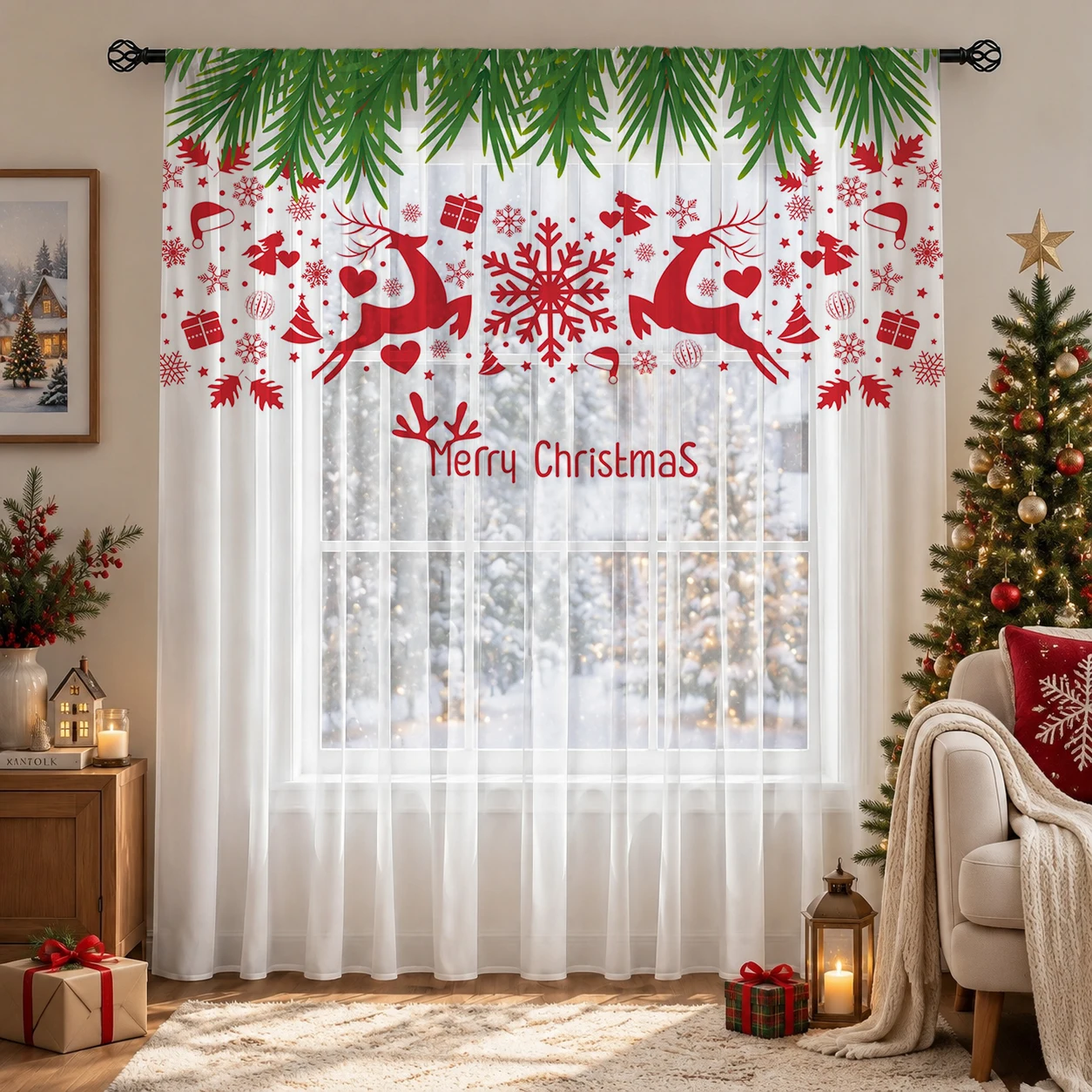 Christmas Gradient Sheer Curta - đánh giá và giá Curtain Sheer Voile