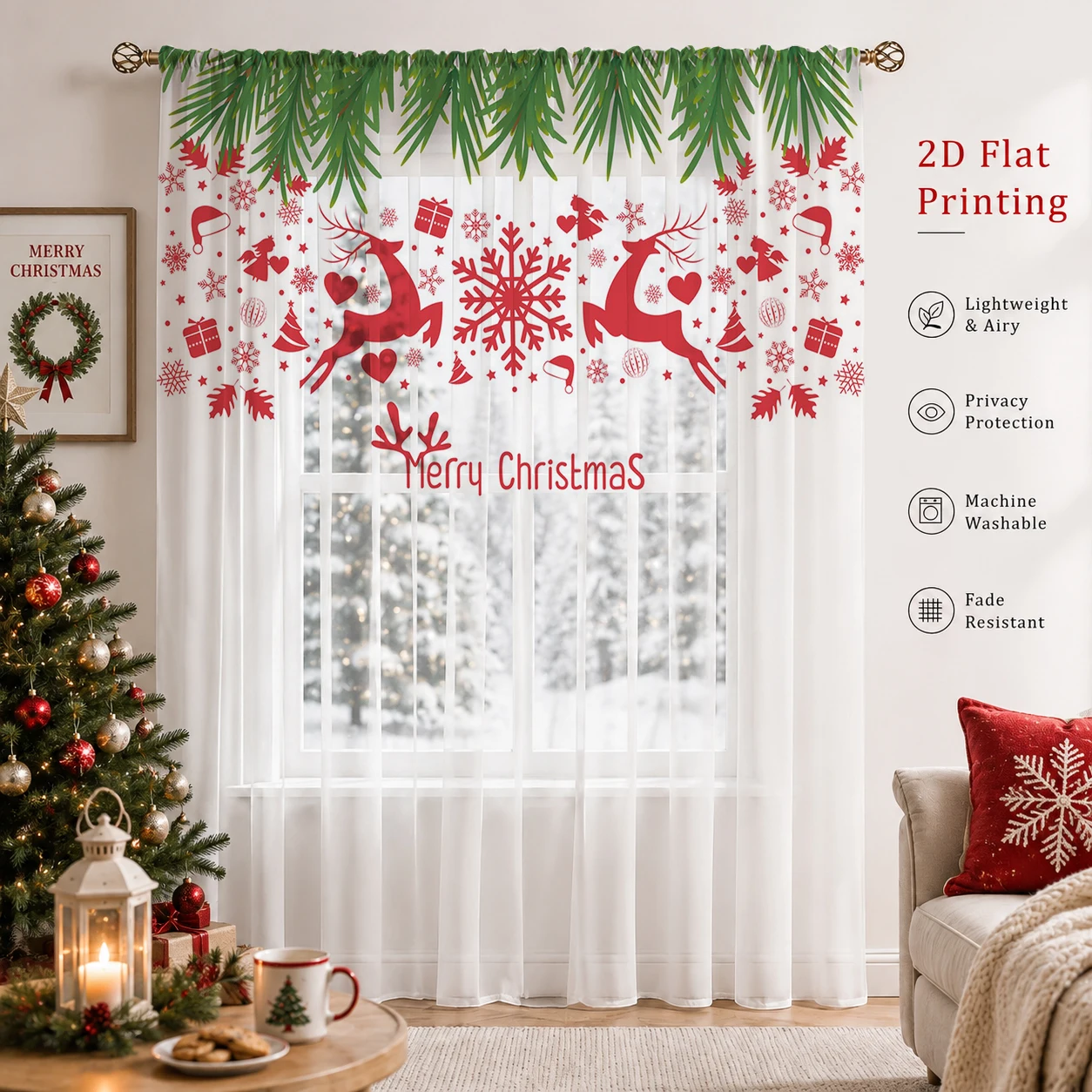 Christmas Gradient Sheer Curta - đánh giá và giá Curtain Sheer Voile