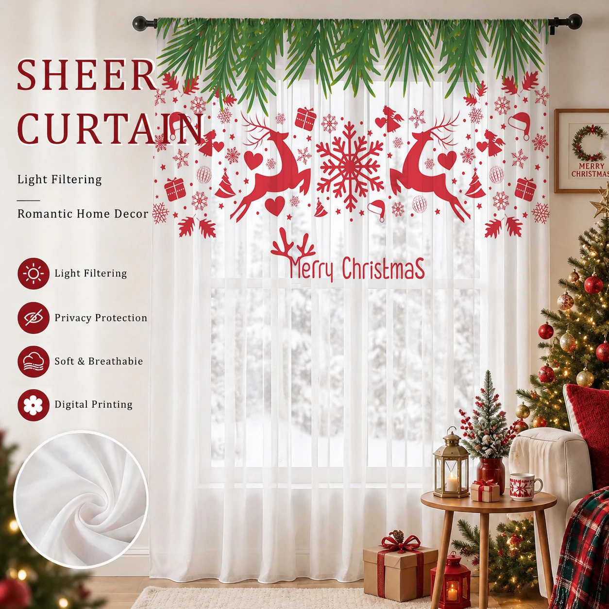 Christmas Gradient Sheer Curta - đánh giá và giá Curtain Sheer Voile