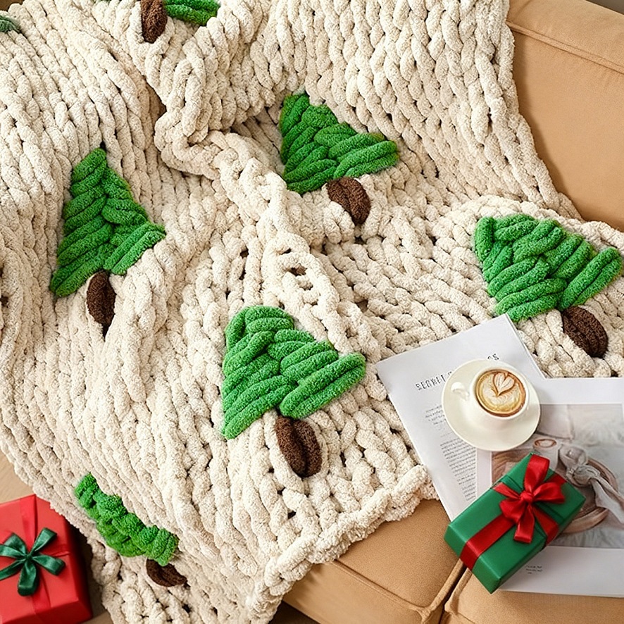 Hand-knitted Blanket for Bed C - đánh giá và giá Throw Blanket Chunky Knit
