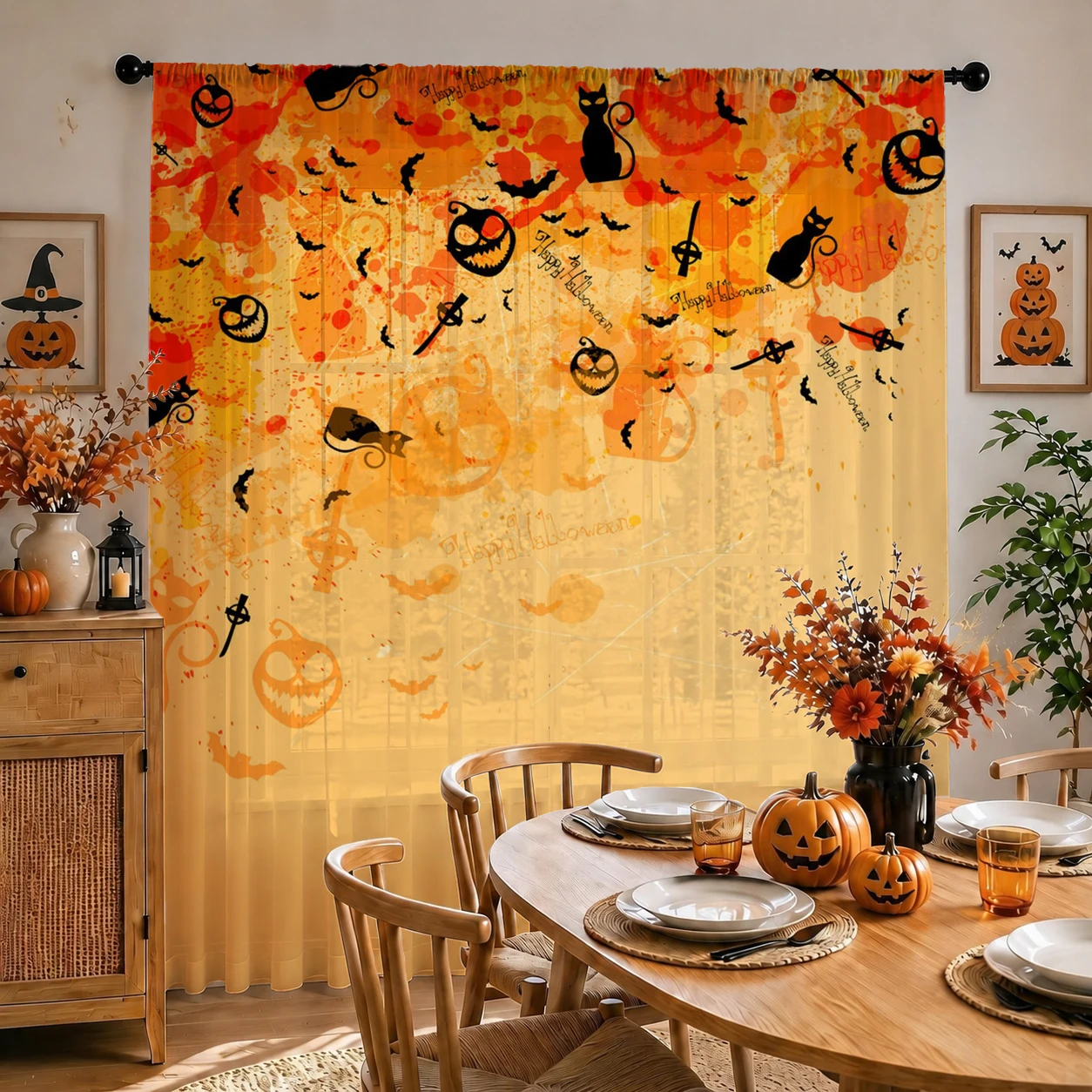 1Pc Spooky Halloween Sheer Cur - đánh giá và giá Curtain Sheer Voile