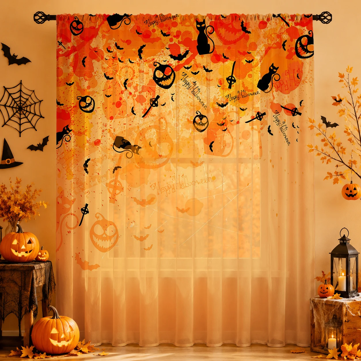 1Pc Spooky Halloween Sheer Cur - đánh giá và giá Curtain Sheer Voile