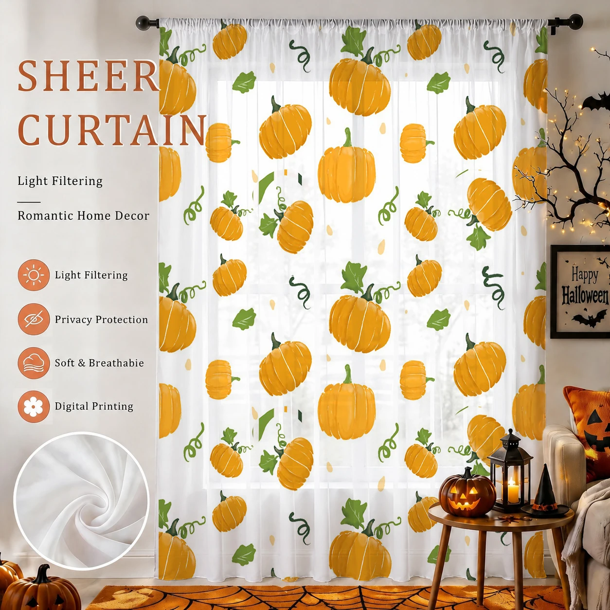 Halloween Sheer Curtain Rod Po - đánh giá và giá Curtain Sheer Voile