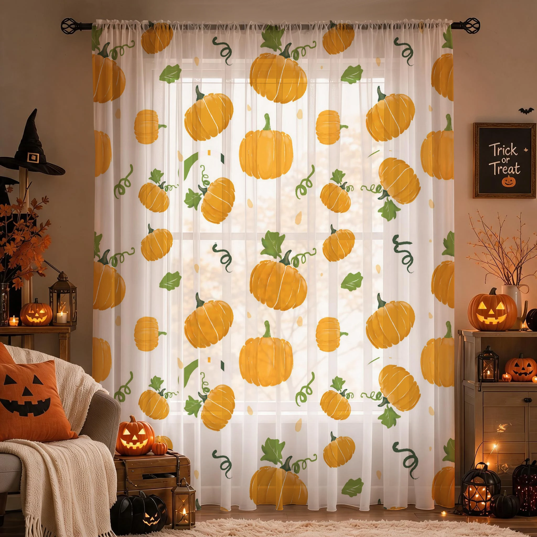 Halloween Sheer Curtain Rod Po - đánh giá và giá Curtain Sheer Voile